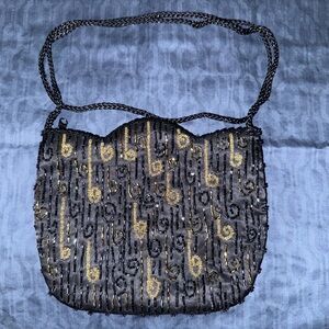 Vintage La Regale Black & Gold Beaded 90’s Glam Evening Bag